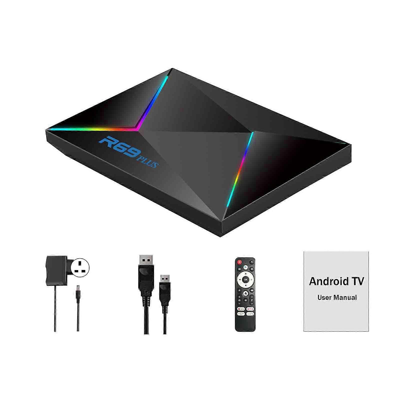 R69 Android 14 TV Box: Quadcore 4K HDR, Dual Wi-Fi, BT5.0, USB 3.0, 1000M LAN Support