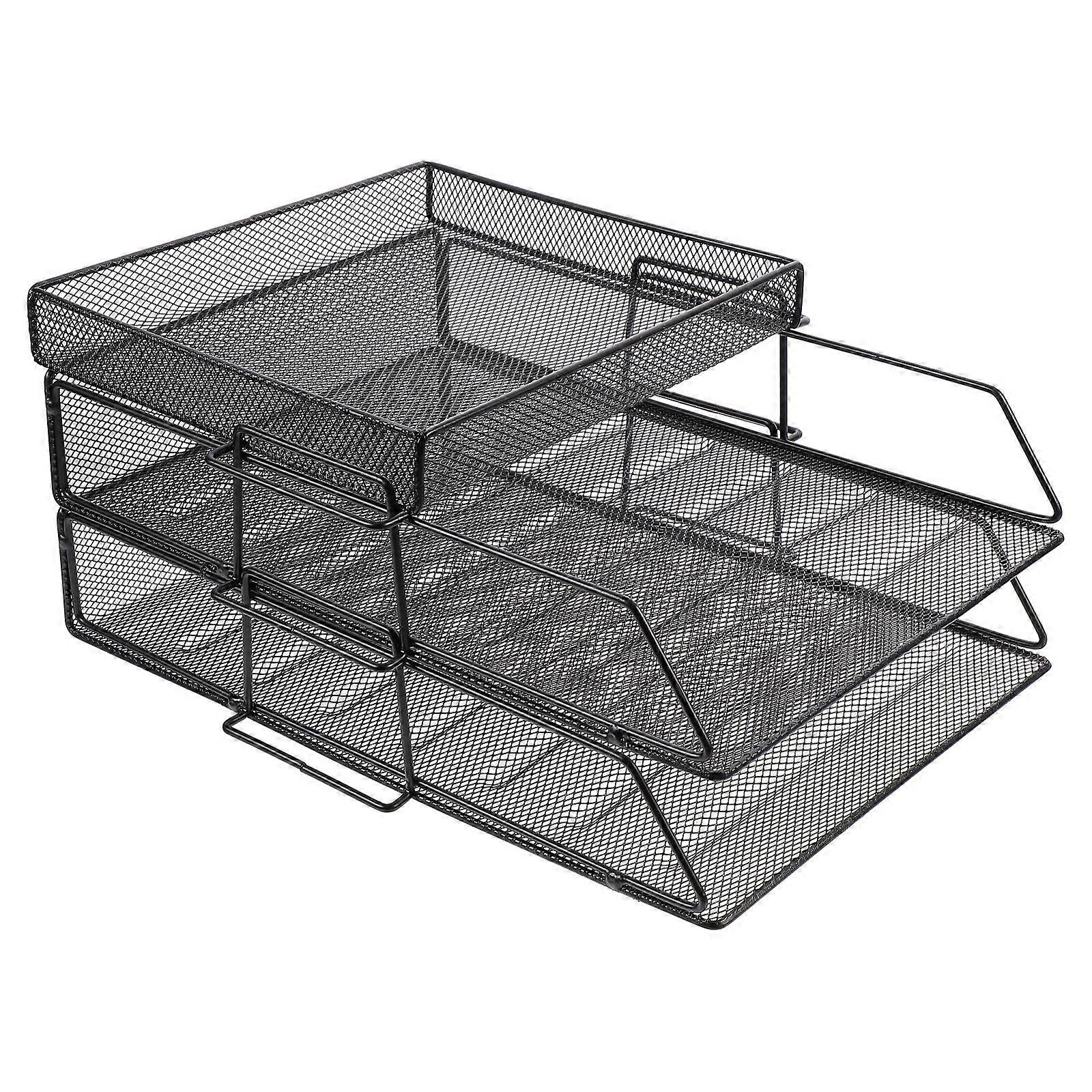 FRCOLOR 1Pc Iron Mesh File Shelf with Hollow Design for File Trays and Documents Organizer Black