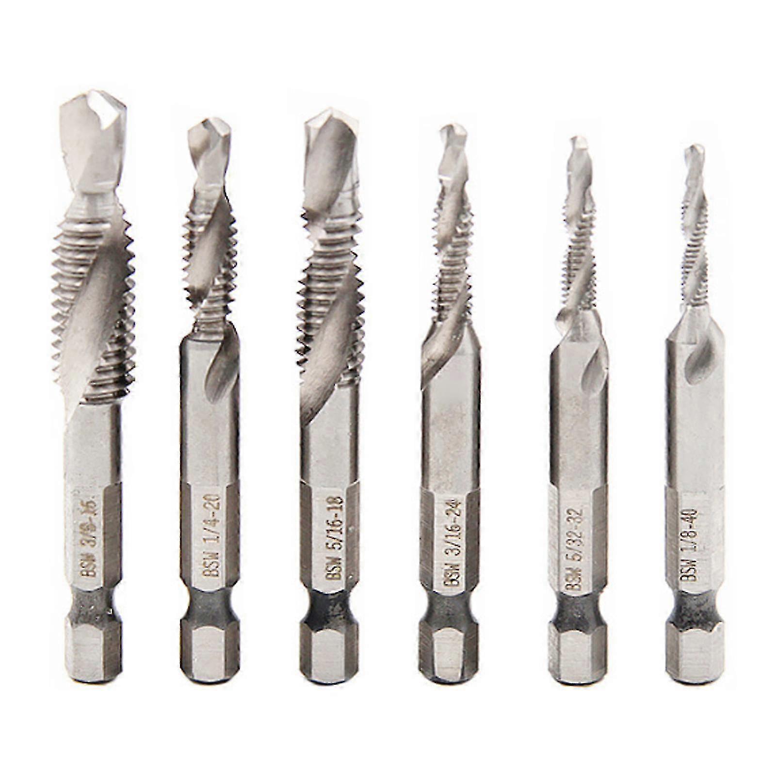 6Pcs HSS 1/4 Hex Shank Combination Drill Tap Bit Deburr Countersink Tools Suitable for Various Brands