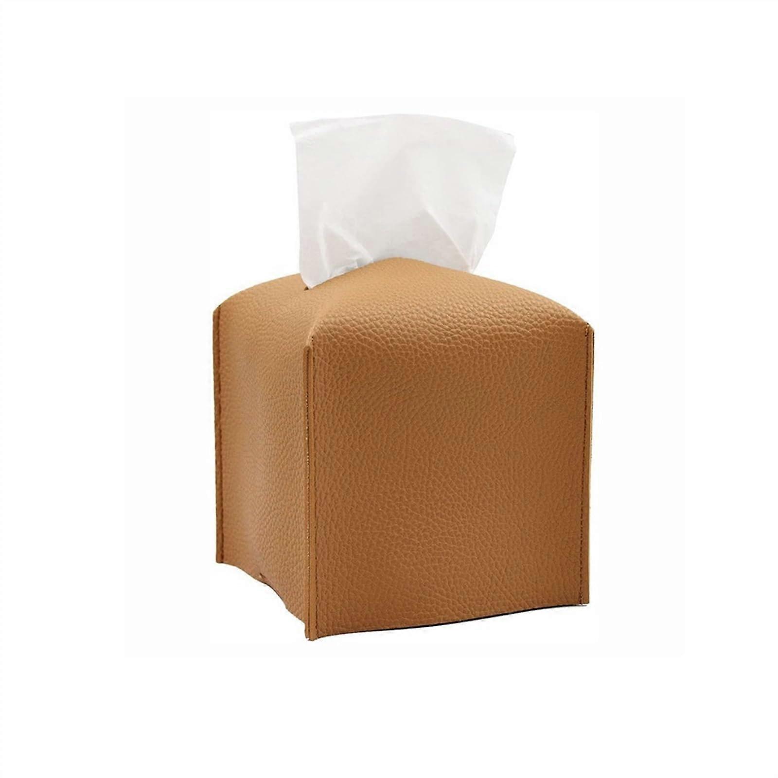 Cosmetic tissue box, square, with belt at bottom, decorative organizer (Color: Brown)