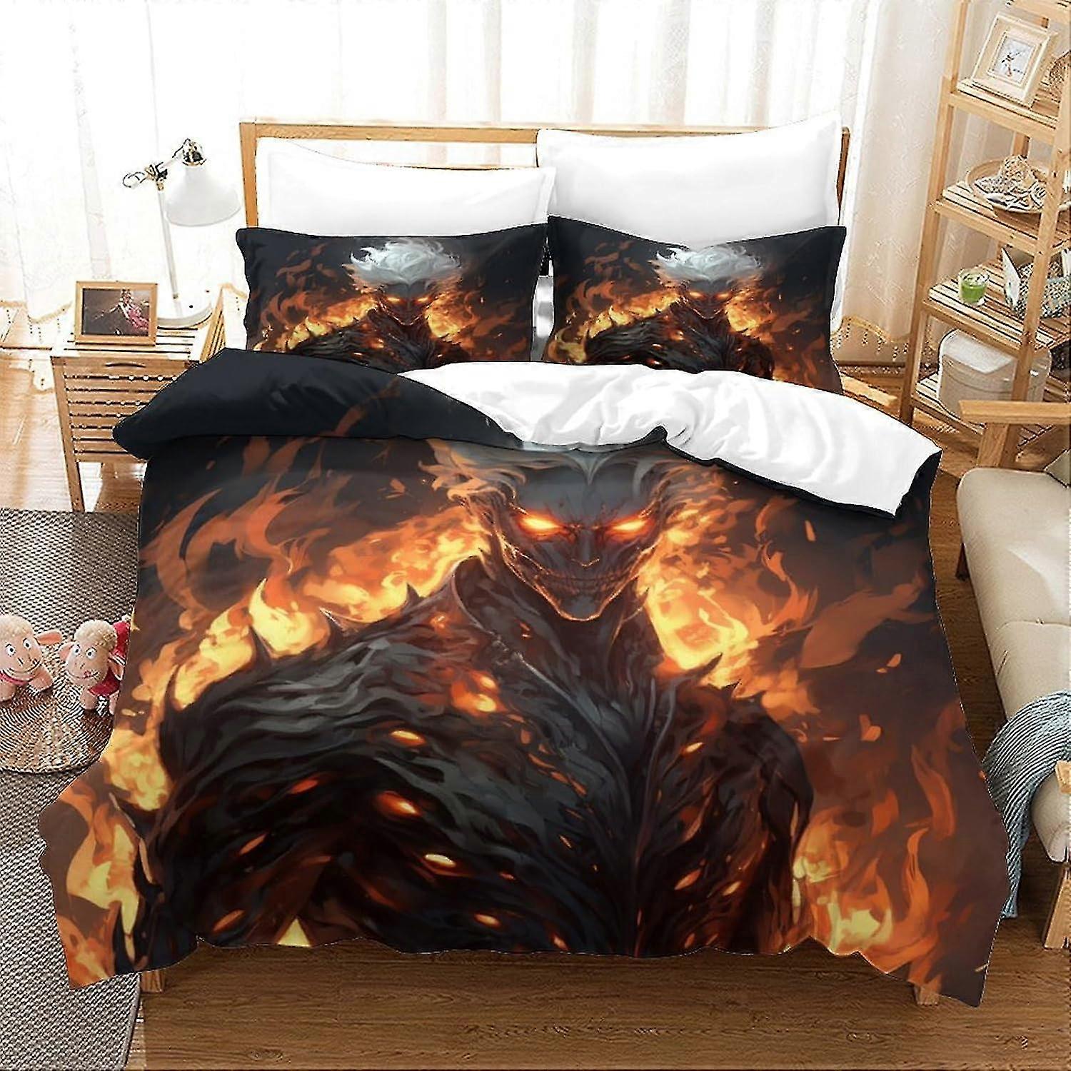 Skeleton Flame Collection Bedding Sets Patterned Soft Anti-fade Breathable 3D Printing Style Duvet Cover Set Fashionable Design, Suitable fo