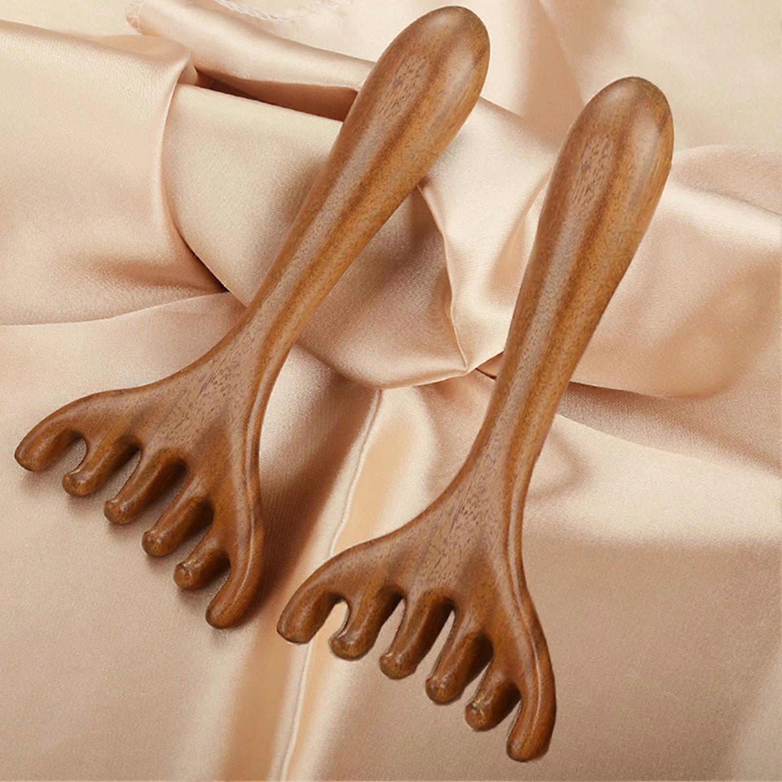 Scalp Massager Comb Wood Pack of 2, Wooden Head Massager, Scalp Massage Tool for Hair Growth, Portable Head Scraper
