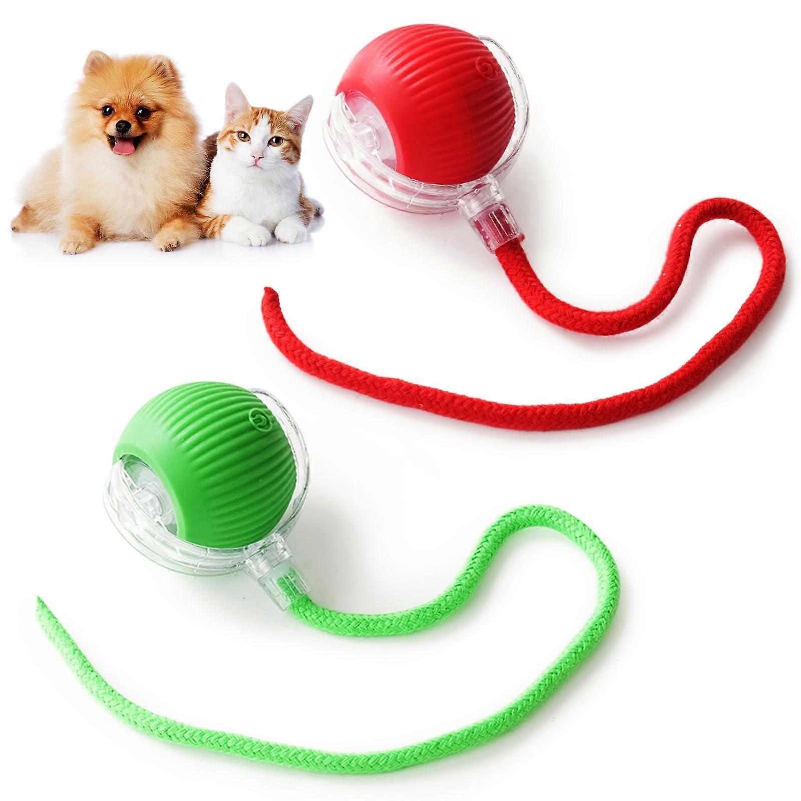 Interactive Cat Toy - Speedy Tail 2.0 Movable Pet Toy Ball, USB Rechargeable, 360° Automatic for Cats and Dogs, 2-Pack Red/Green
