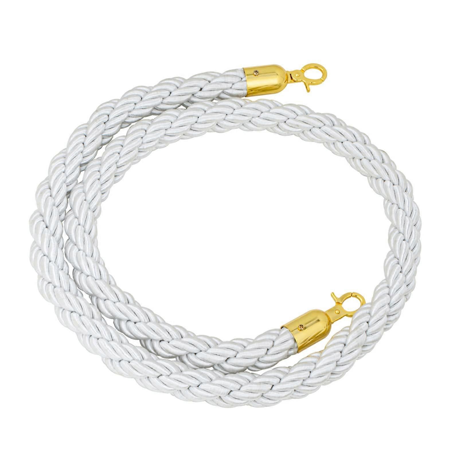 Saulenseile Hemp Braided Post Rope, Crowd Control Barriers With Polished Gold Hooks, For Ball Top Posts, White, 4 Pieces