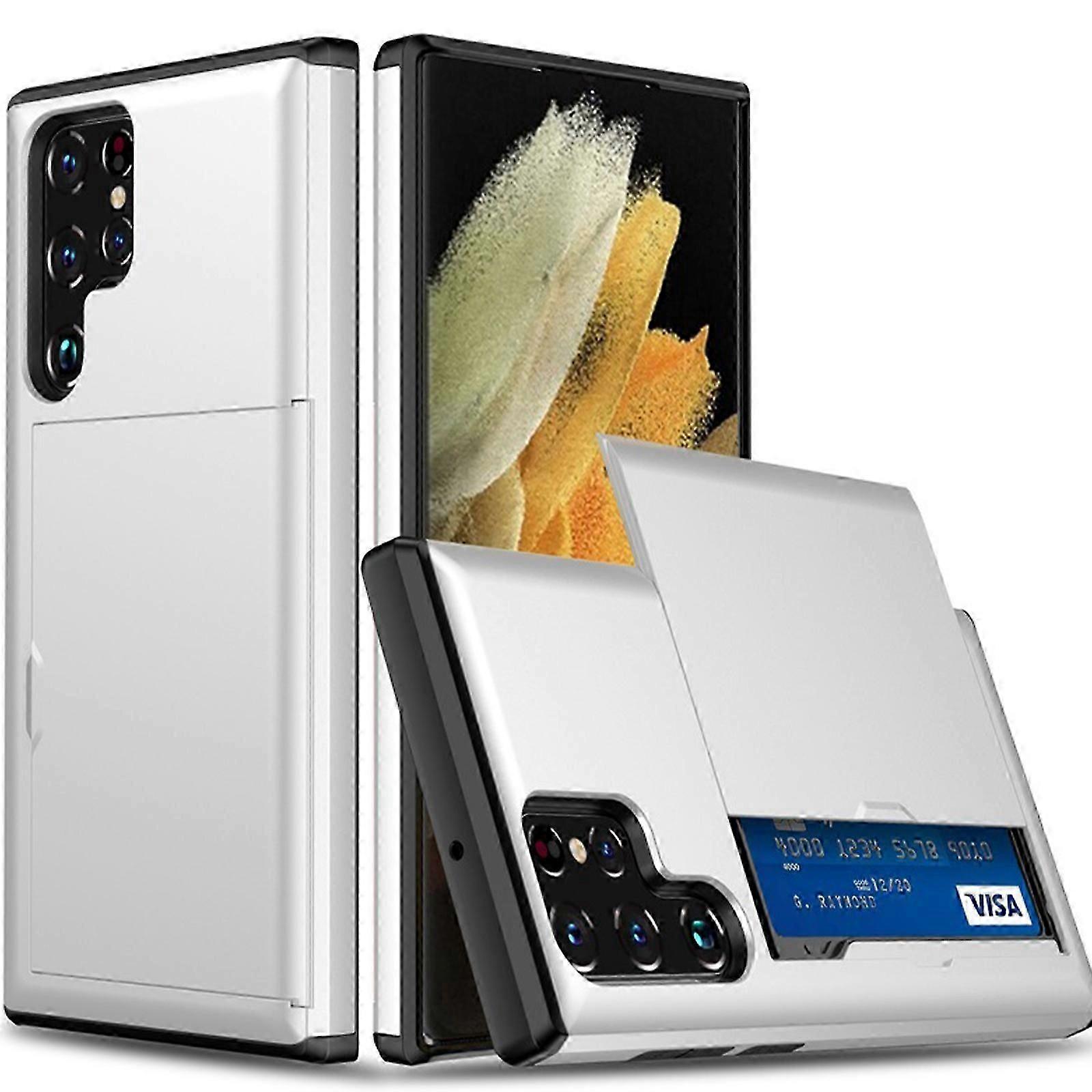 محفظة S24 Plus Case مع حامل بطاقة ائتمان ، فتحة بطاقة مقاومة للصدمات PC TPU جراب هاتف منزلق قابل للطي غطاء واقي لجهاز Samsung Galaxy S24 Plus