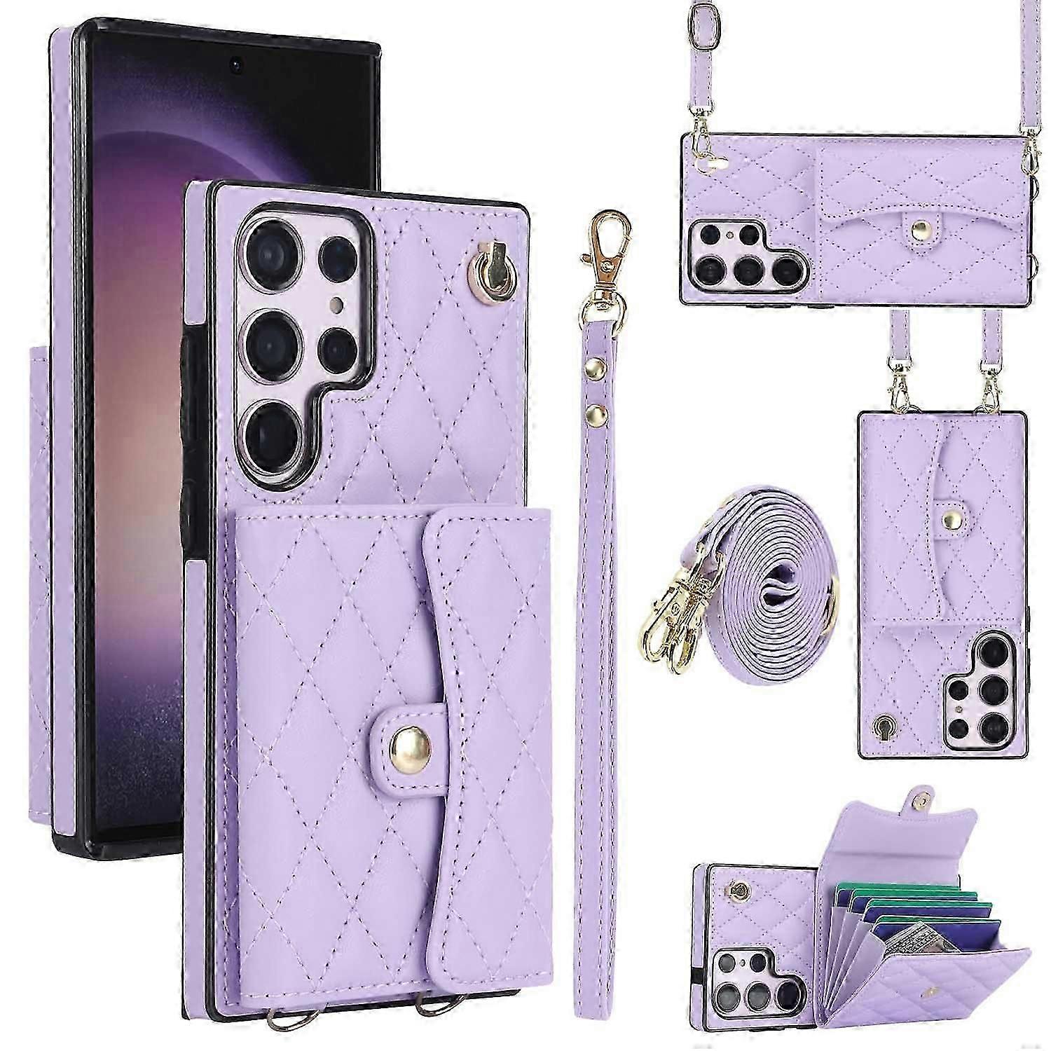 Kılıf Samsung Galaxy S24 Ultra 5G Cüzdan Kapağı ile Stand Kart Tutucu Yuvası Bilek Crossbody Kayış Kordon