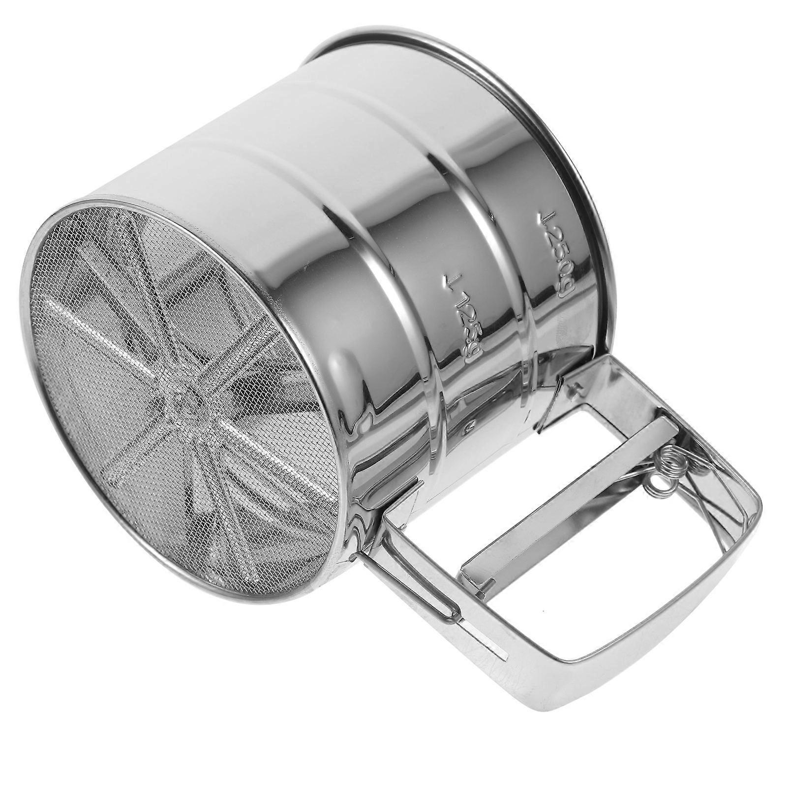 Hand Operated Stainless Steel Flour Sieve with Fine Mesh – Semi Automatic Powdered Sugar Sifter Cup for Baking, Ideal for Flour, Cocoa, and Dry