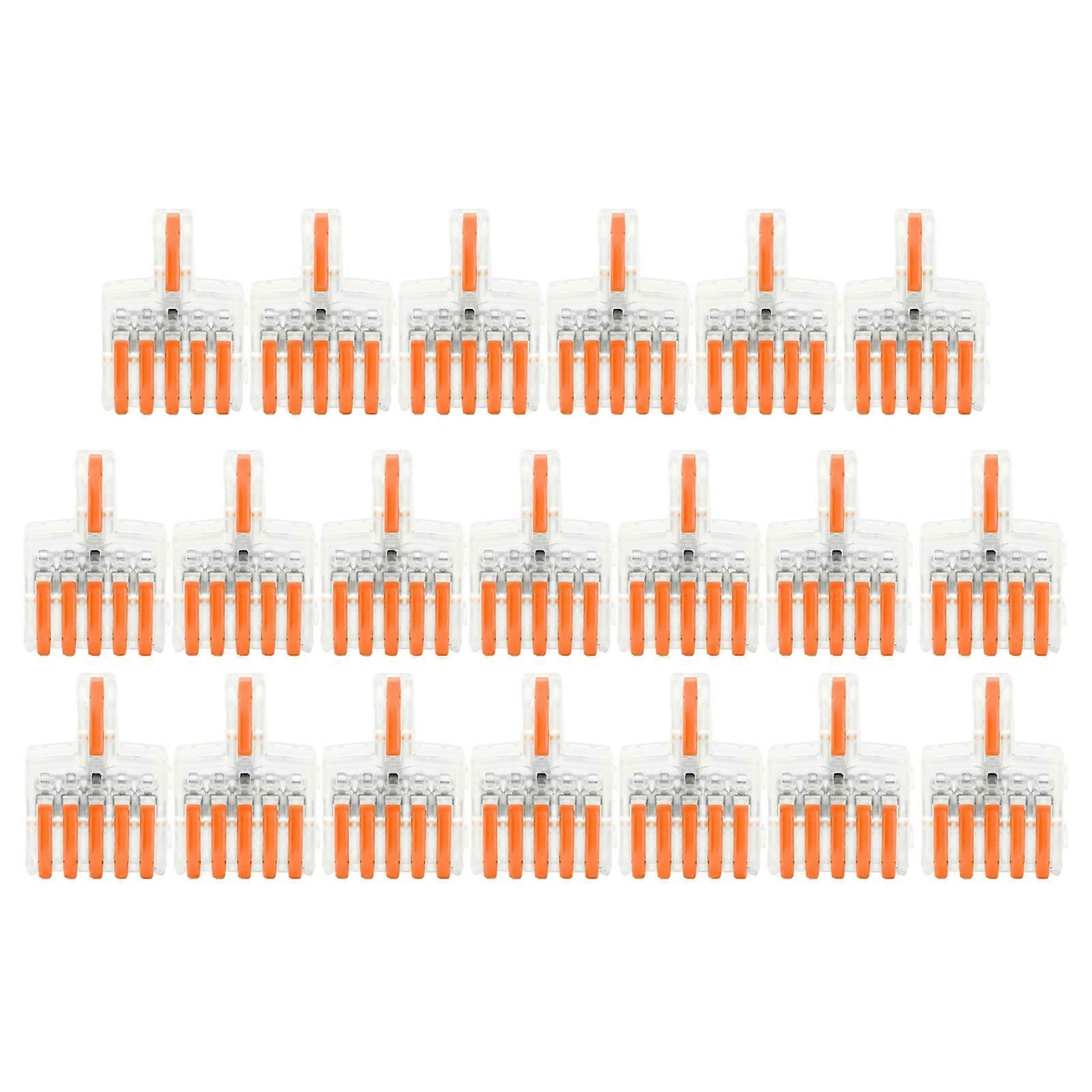 20Pcs Wire Quick Connector SPL Terminal Block TType Copper Conductor Line Splitter 5 into 1(Orange )