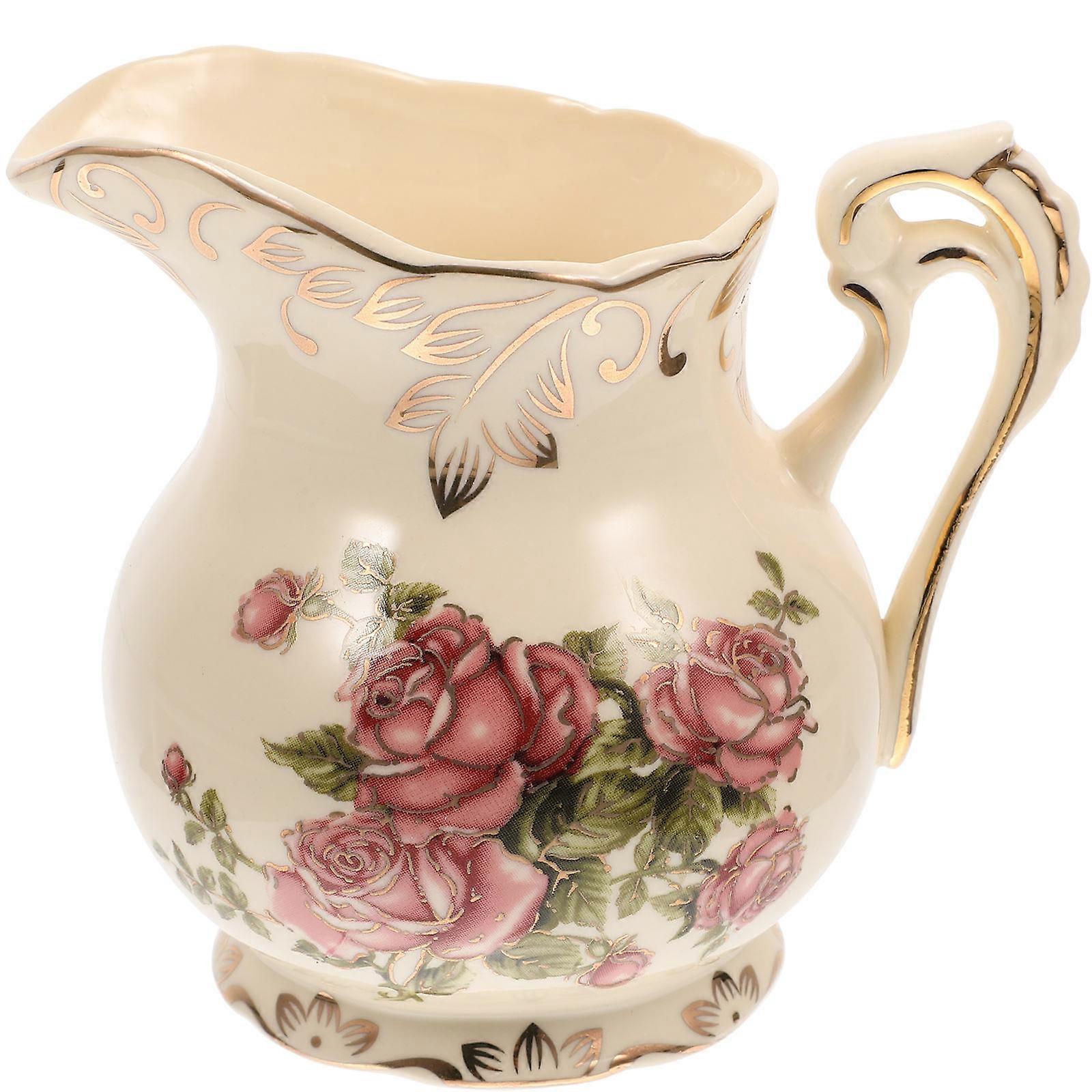 Classic Ceramic Pitcher with Handle – Elegant European Design for Milk, Sauces – Ideal for Home, Restaurants, and Parties – Floral Pattern