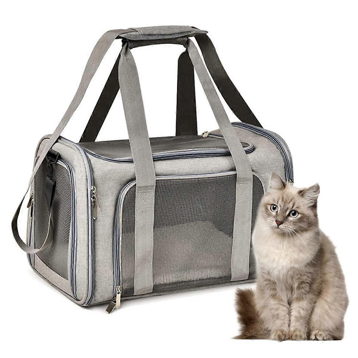 Foldable Pet Carrier Bag for Cats and Dogs, Adjustable Shoulder Strap, for Medium and Small Pets (Grey, Medium)
