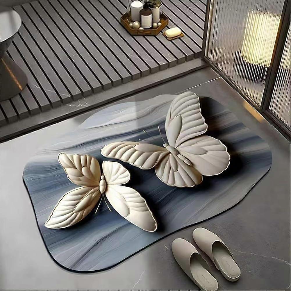 3D Realistic Pattern NonSlip Absorbent Bath Mat, Safe QuickDry Butterfly Flower Optical Illusion Floor Rug (01 Butterfly, 23.6 x 35.4 Inches)