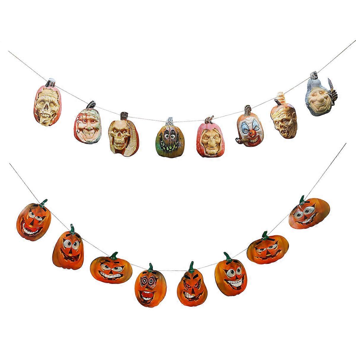 Halloween Pumpkin Banner Halloween Theme Decoration For Living Room 210x25cm Paper Tricking 2Pcs