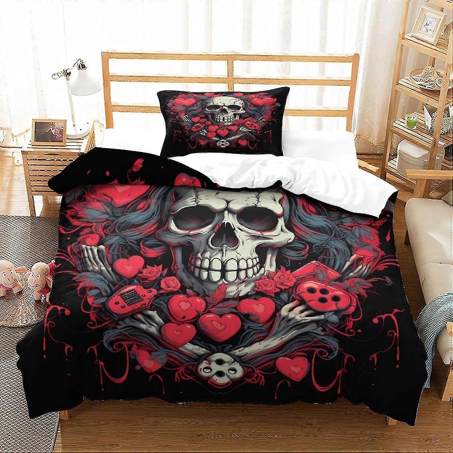 3D Printed Human Skeleton Bedding Set, Duvet Cover Set for Kids, Game Controller Room Decor for Boys