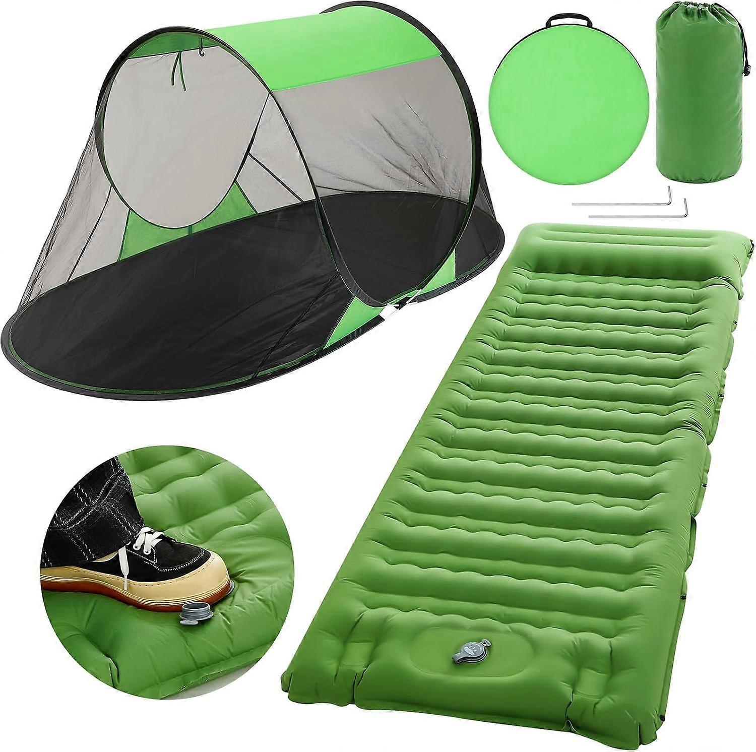 2025 Latest Model Pop up Mosquito Net Tent and Sleeping Pad for Camping One Person Instant Pop up Screen Tent Thick 5 Inch Portable with Pillow fo