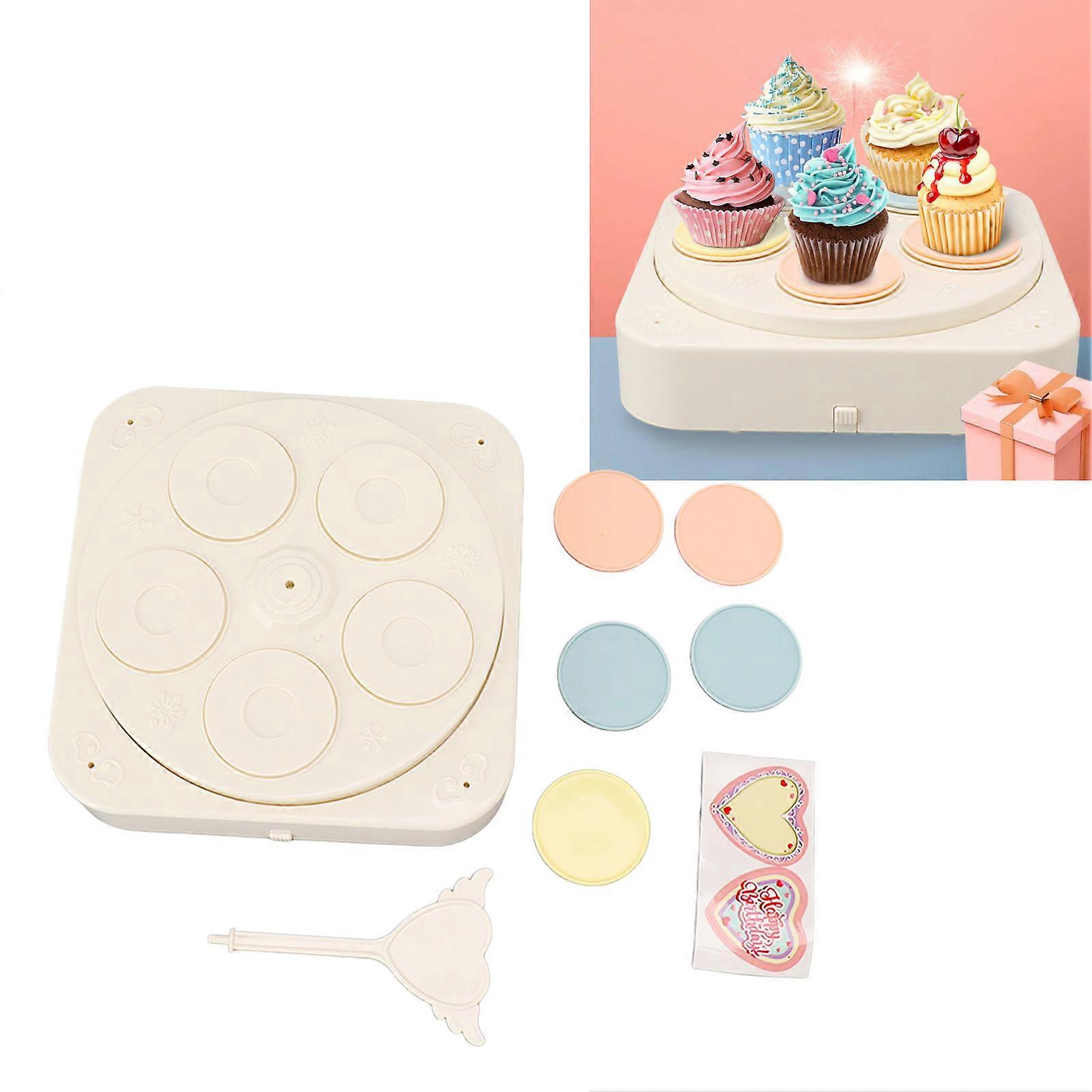 Rotating Dessert Display Table 8 Inch Automatic Rotating Cupcake Stand Machine for Wedding Birthday with Music and 5 Trays 