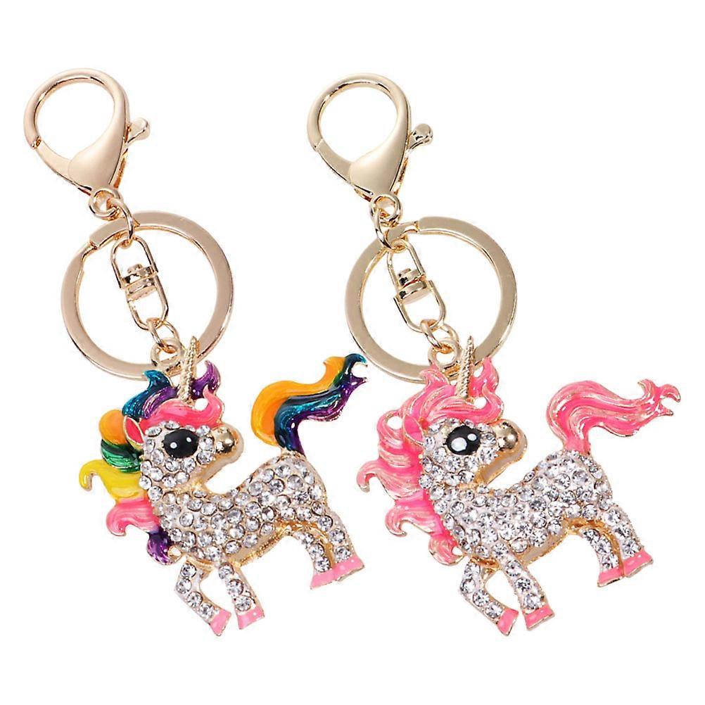 Cute Unicorn Keychain with Rhinestones Charm Made of Durable Zinc Alloy in Assorted Color 2 Pieces