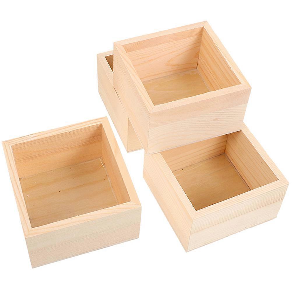 4Pcs Lidless Wooden Boxes Small Square Tabletop Wood Boxes