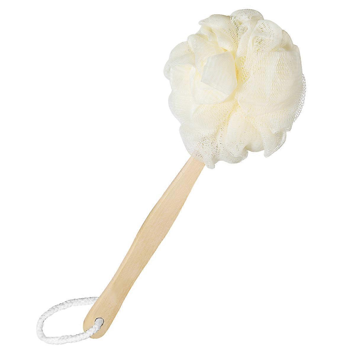 Bath Sponge Brush with Long Handle for Exfoliating and Cleaning Hard to Reach Areas like Back and Feet Beige