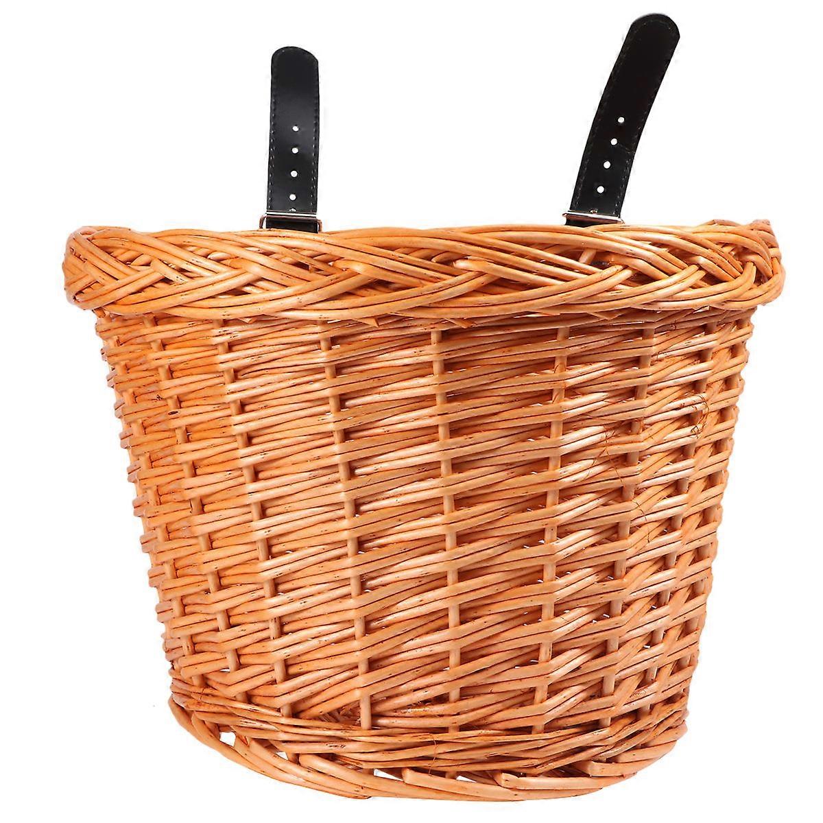 Chocolate Wicker Bike Basket for Storing Gadgets Handmade D-Shaped Large Size Storage Container