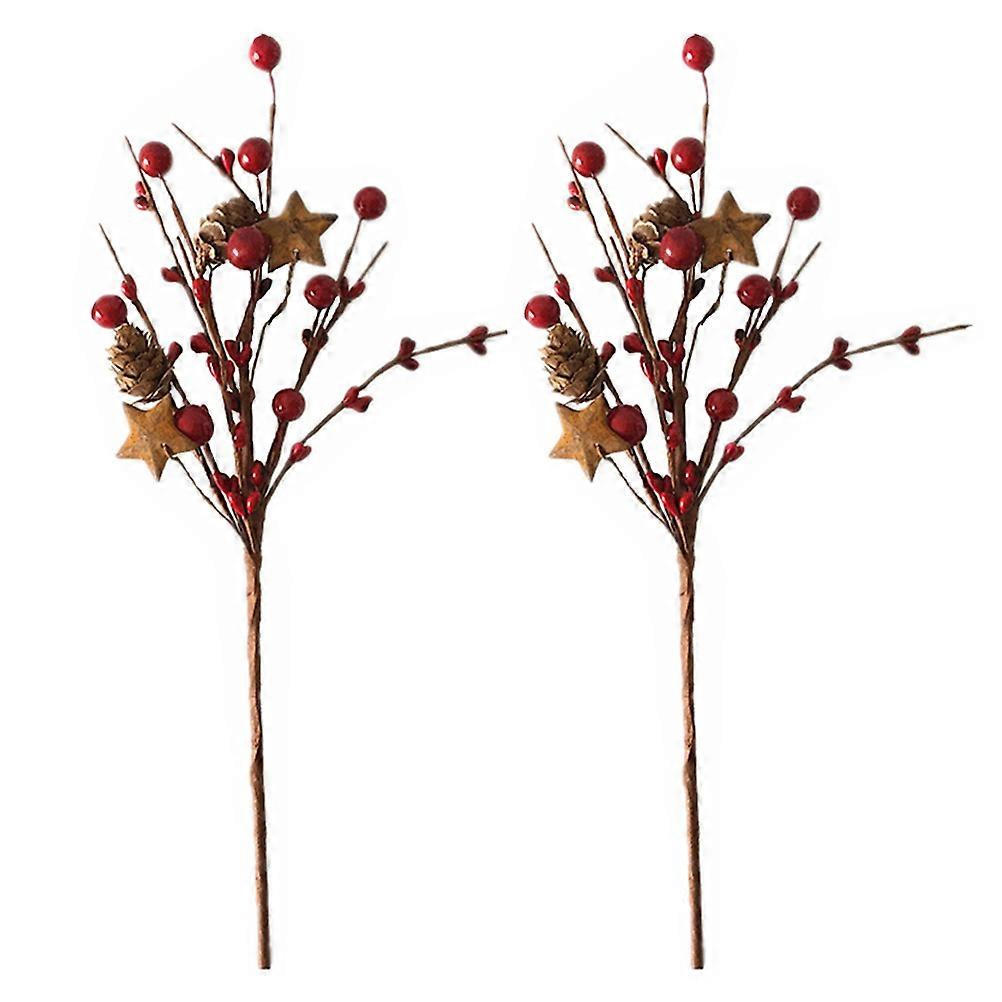 Artificial Berries Pine Branch Rustic Style Christmas Decor For Photographers 2Pcs
