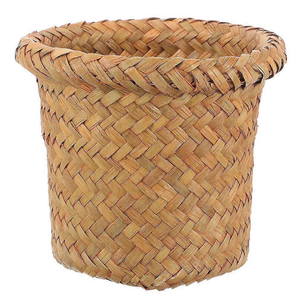 Wastepaper Basket Seagrass Weaving For Hotel 21x21x18cm Rust-Proof Frame 1Set