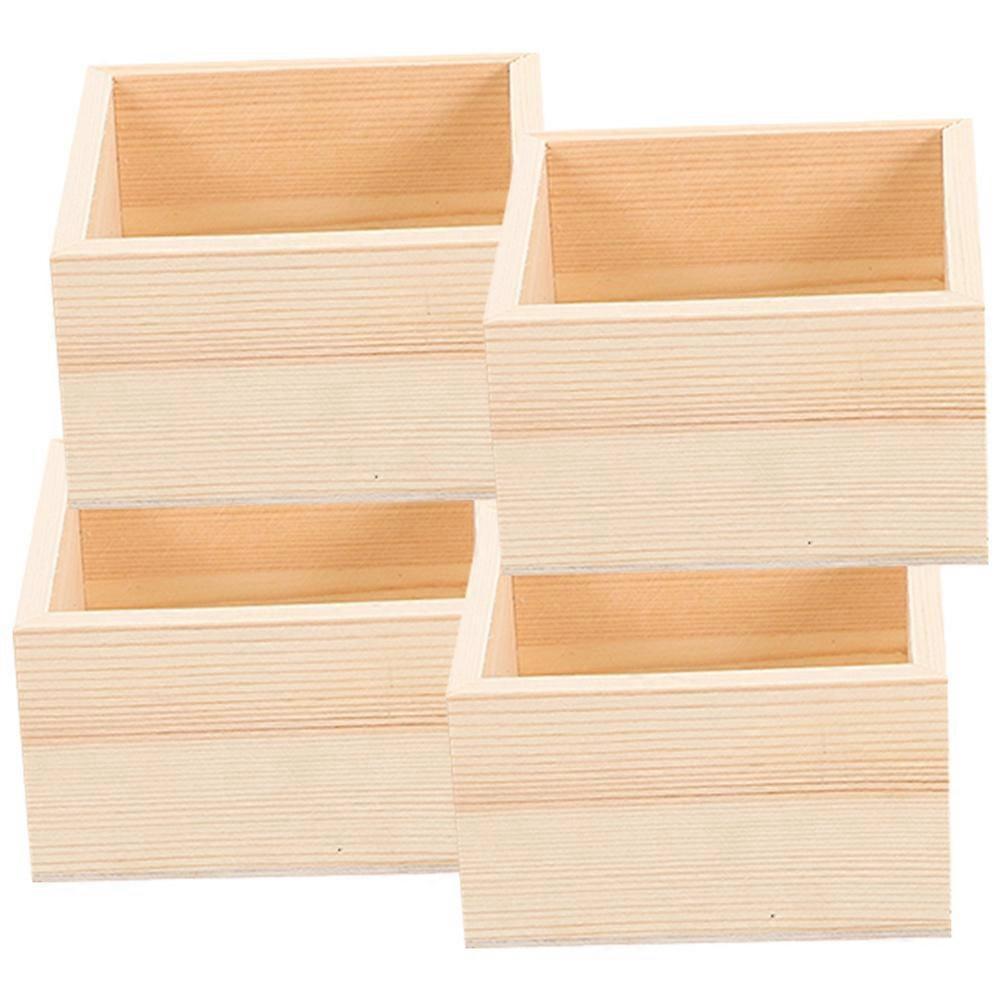 4Pcs Wooden Boxes for Household Use Display Succulents Plants and Desktop Jewelry Storage