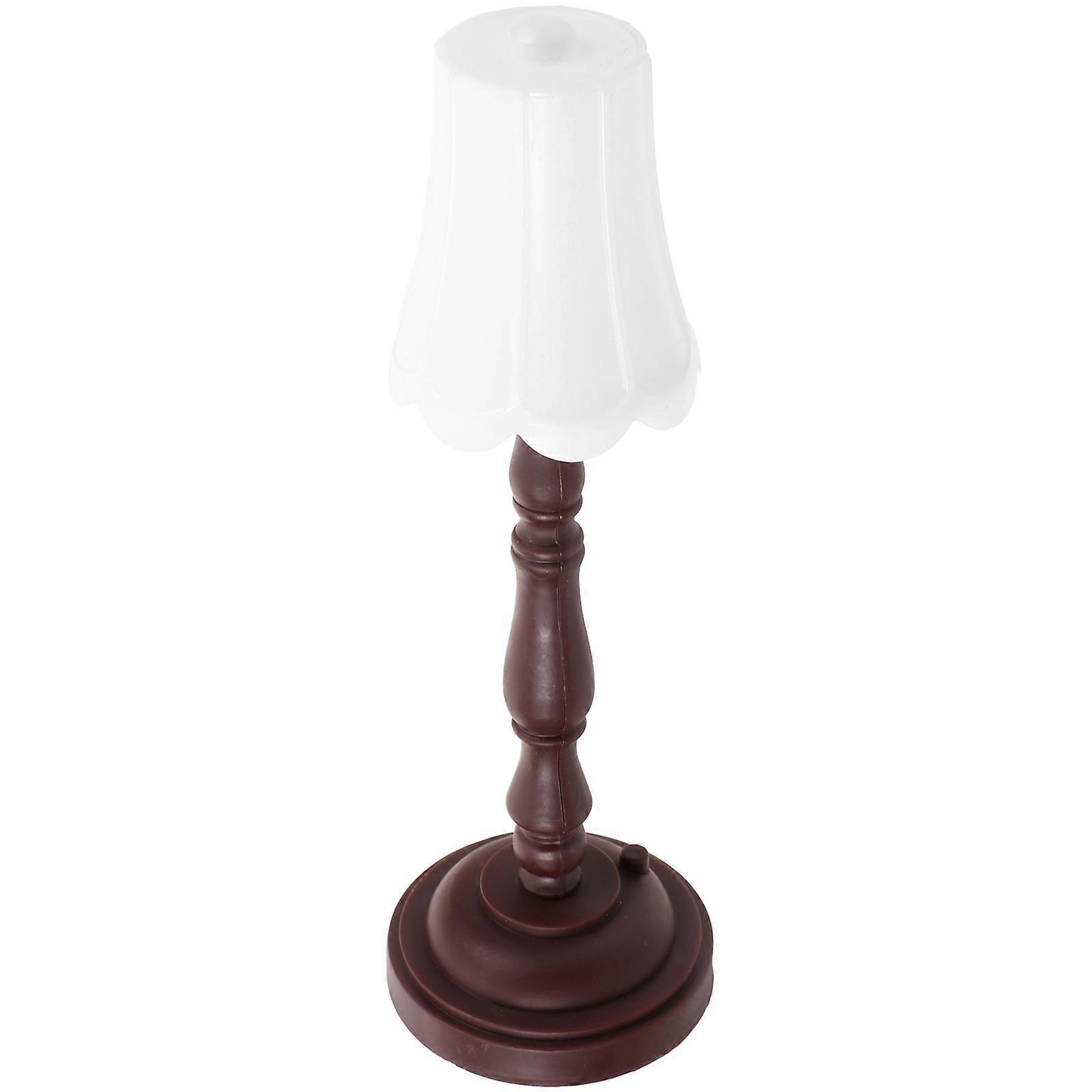 Retro Style Miniature Desk Lamp Doll House Room Decor Eye Protection Brown Base 18.00X6.00X6.00CM 1Pcs
