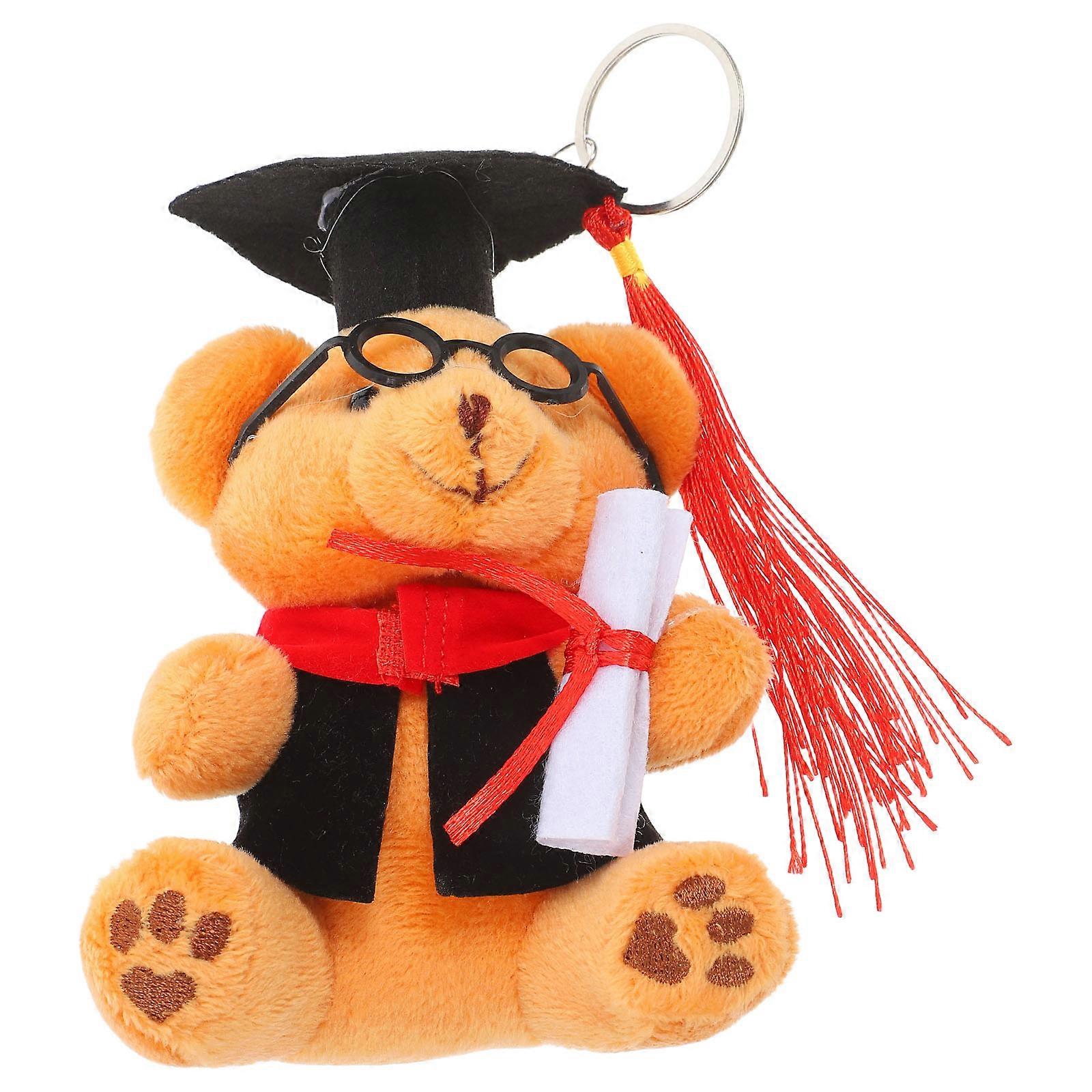Cute Plush Bear Keychain Graduation Gift Stuffed Animal Keyring Unique Present Creative Pendant for Bags Keys Commemorative Accessory