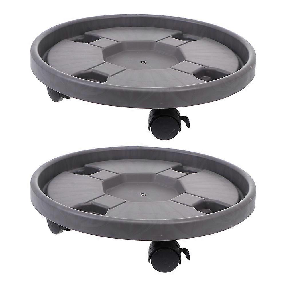 Plant Saucer with Wheels – Round Flower Pot Dolly with Brake and Water Collection Tray for Easy Mobility, 2pcs Grey Set