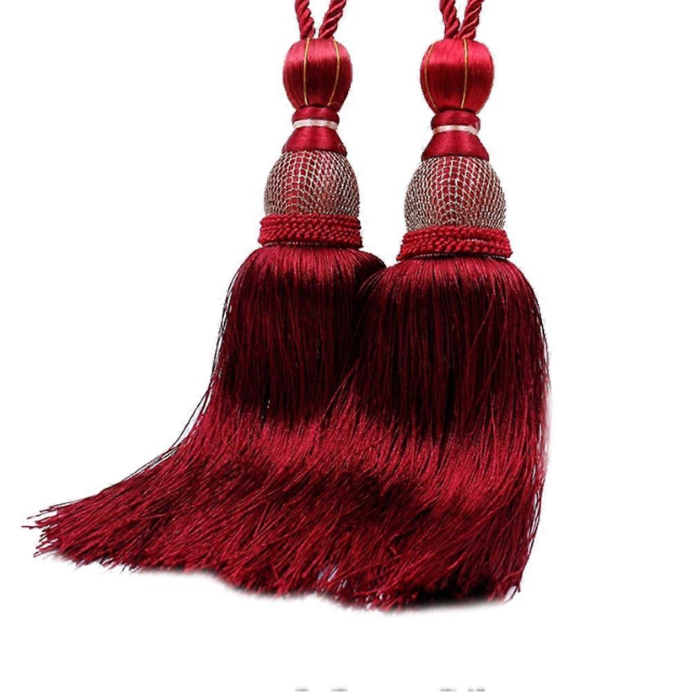 Purplish Red Curtain Tassel Tiebacks with Single Ball Buckle Elegant Polyester Hanging Straps for Medium to Thin Drapes Vintage Style Home Decor