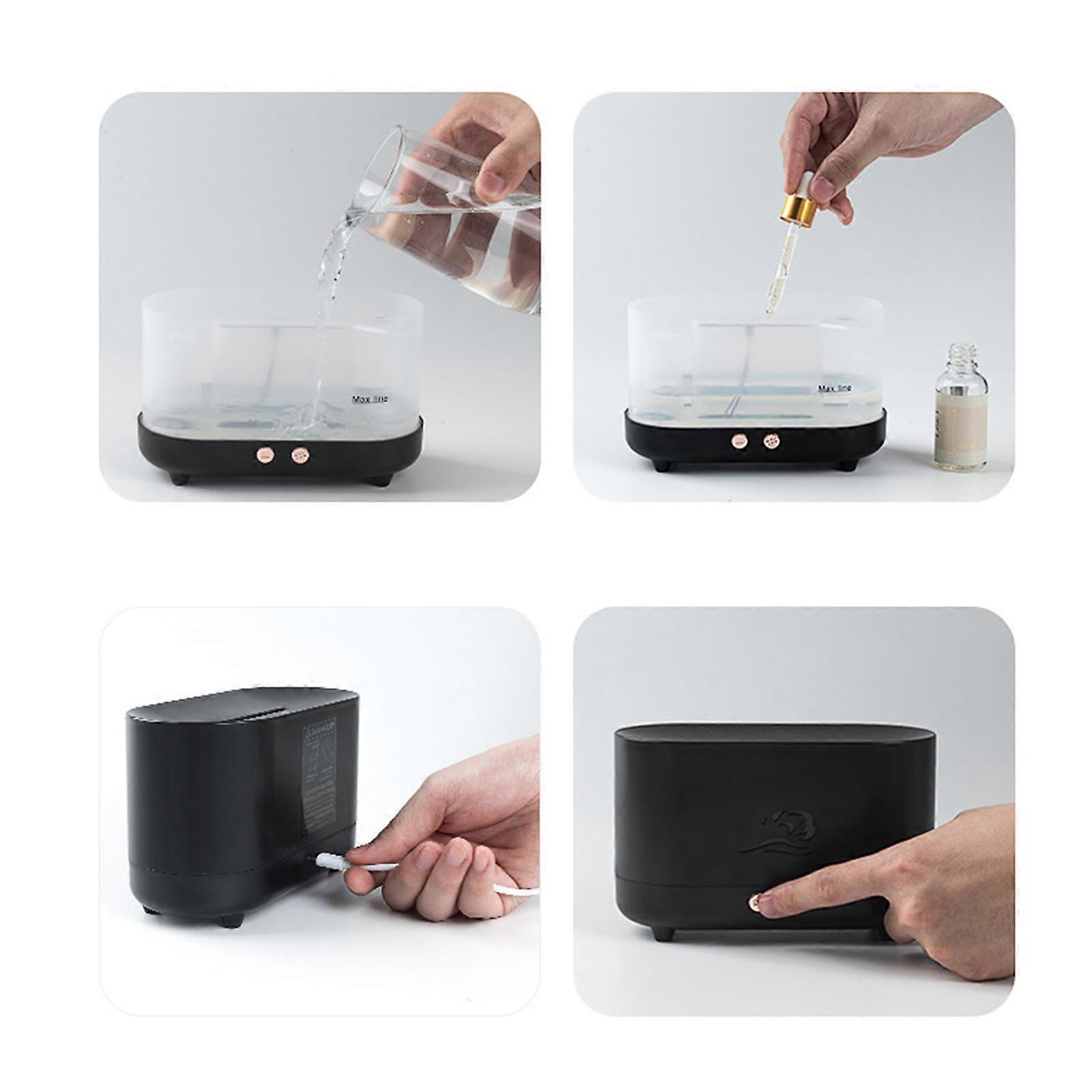 Flame Aroma Diffuser Automatic Power Off Colorful Breathing Light Quiet Lamp Flame Atomizing Humidifier Black 