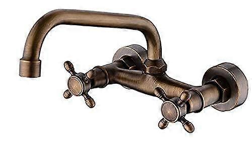 Water Faucets Wall-Mounted Basin Dual-Handle Bronze Finish Rural Retro Style Faucet