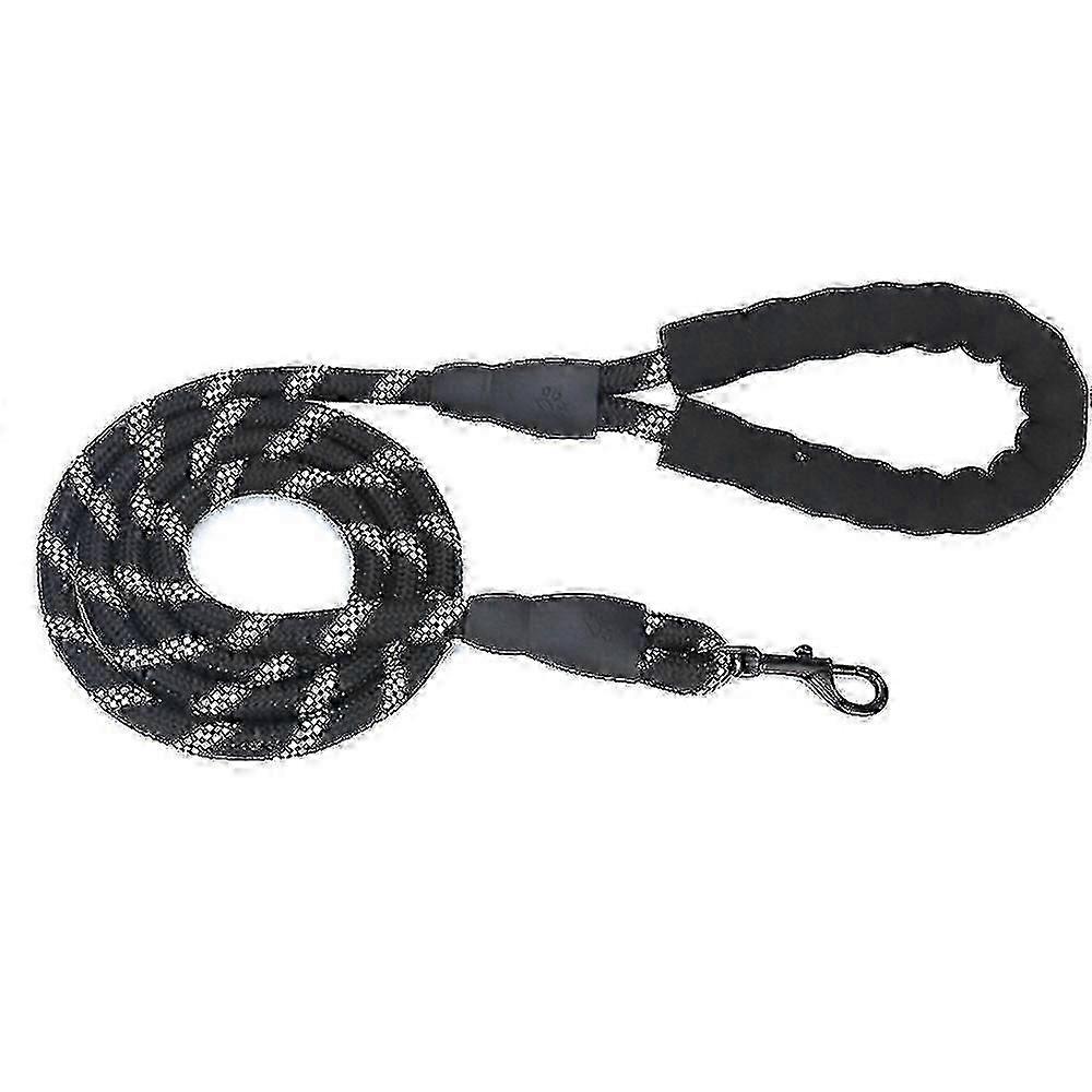 Durable Reflective Nylon Dog Leash with Straps - Black