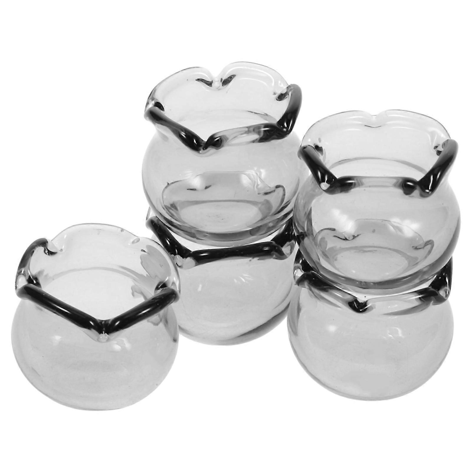 Desktop Mini Fish Bowl 5Pcs Grey Round Ornament DIY Accessory Spacesaving Design For Adults