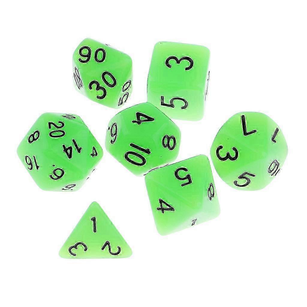 7pcs Plastic Multi-sided Glow Dice D4-d20 Table Card Game Accessory Yellow
