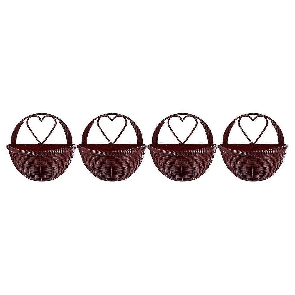 Coffee Plastic Hanging Wall Planter for Decoration Simulation Rattan Design 4 Pcs