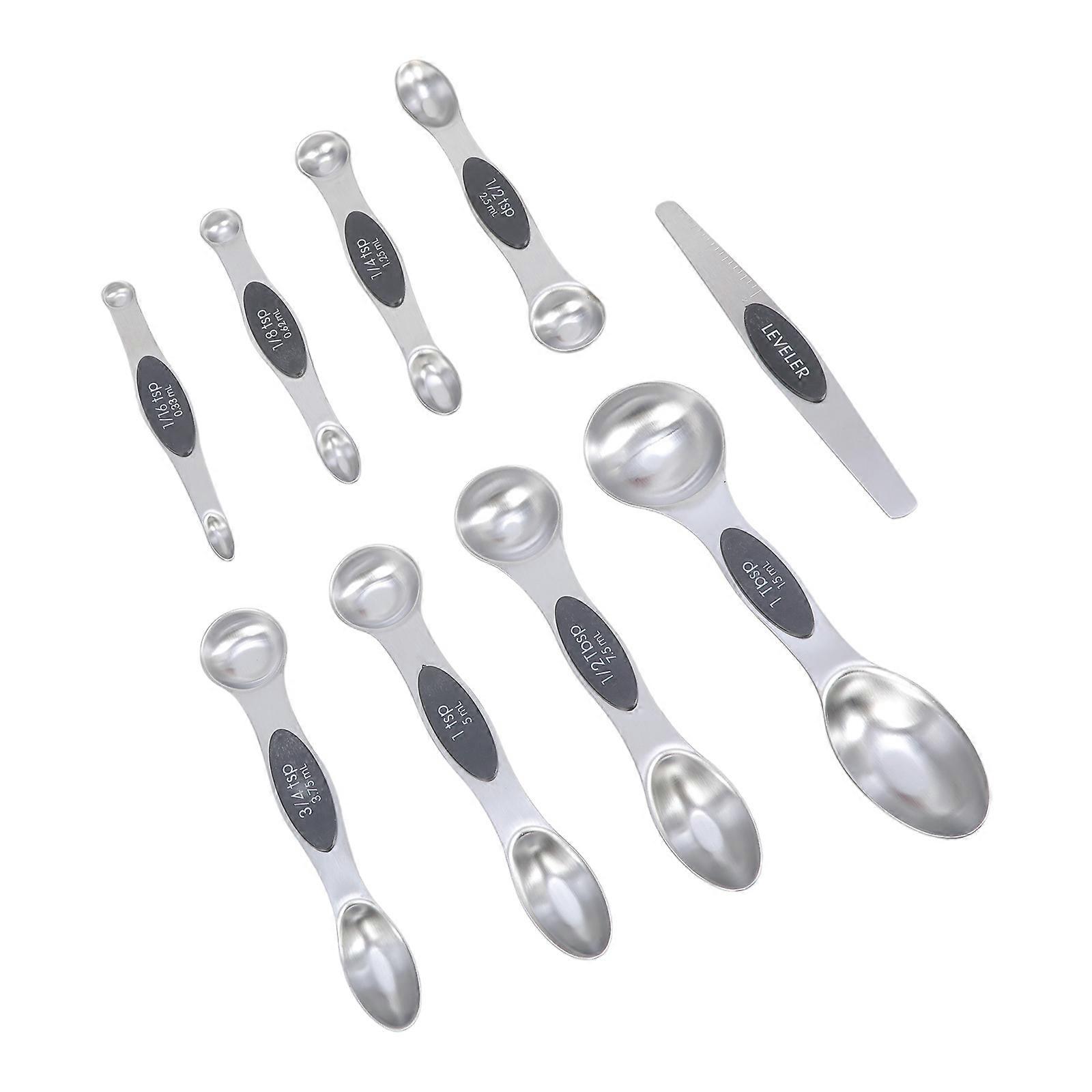 9Pc Practical Stainless Steel Double Ended Measuring Spoons Set with Ergonomic Handle for Kitchen Enthusiasts Multicolor