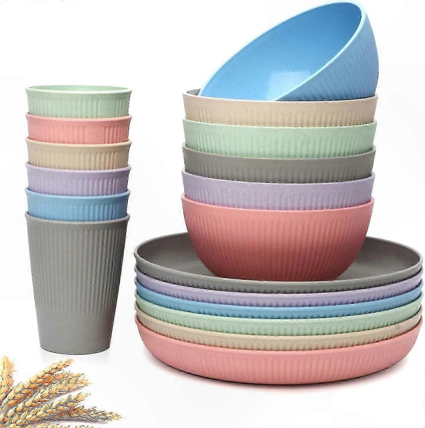 Eco-Friendly Wheat Straw Dinnerware Set, 18-Piece Lightweight Plates, Bowls, and Cups for 6, Reusable and Dishwasher Safe