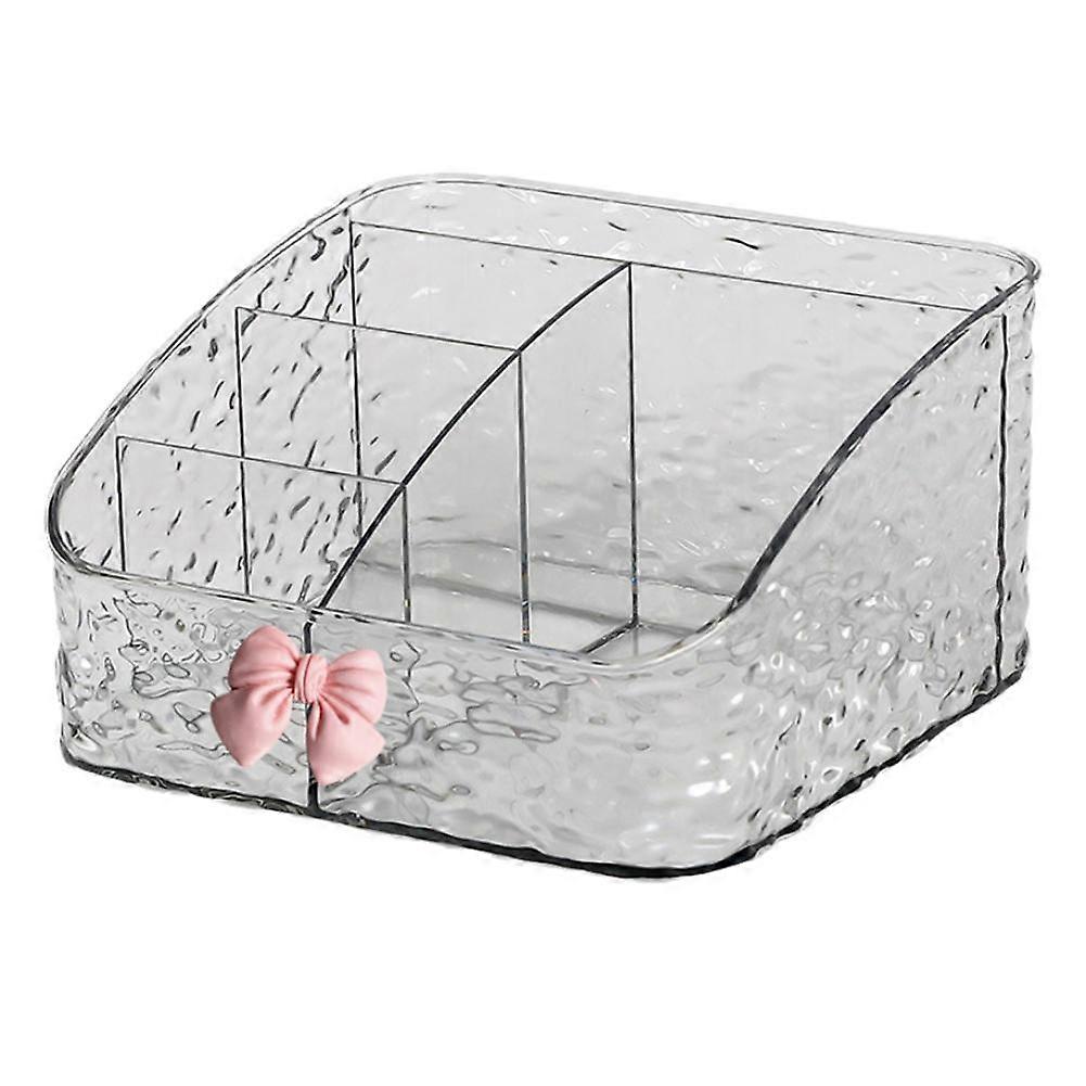 Elegant Transparent Makeup Organizer With Bow Multi Compartment Desktop Storage Box For Cosmetics Stationery