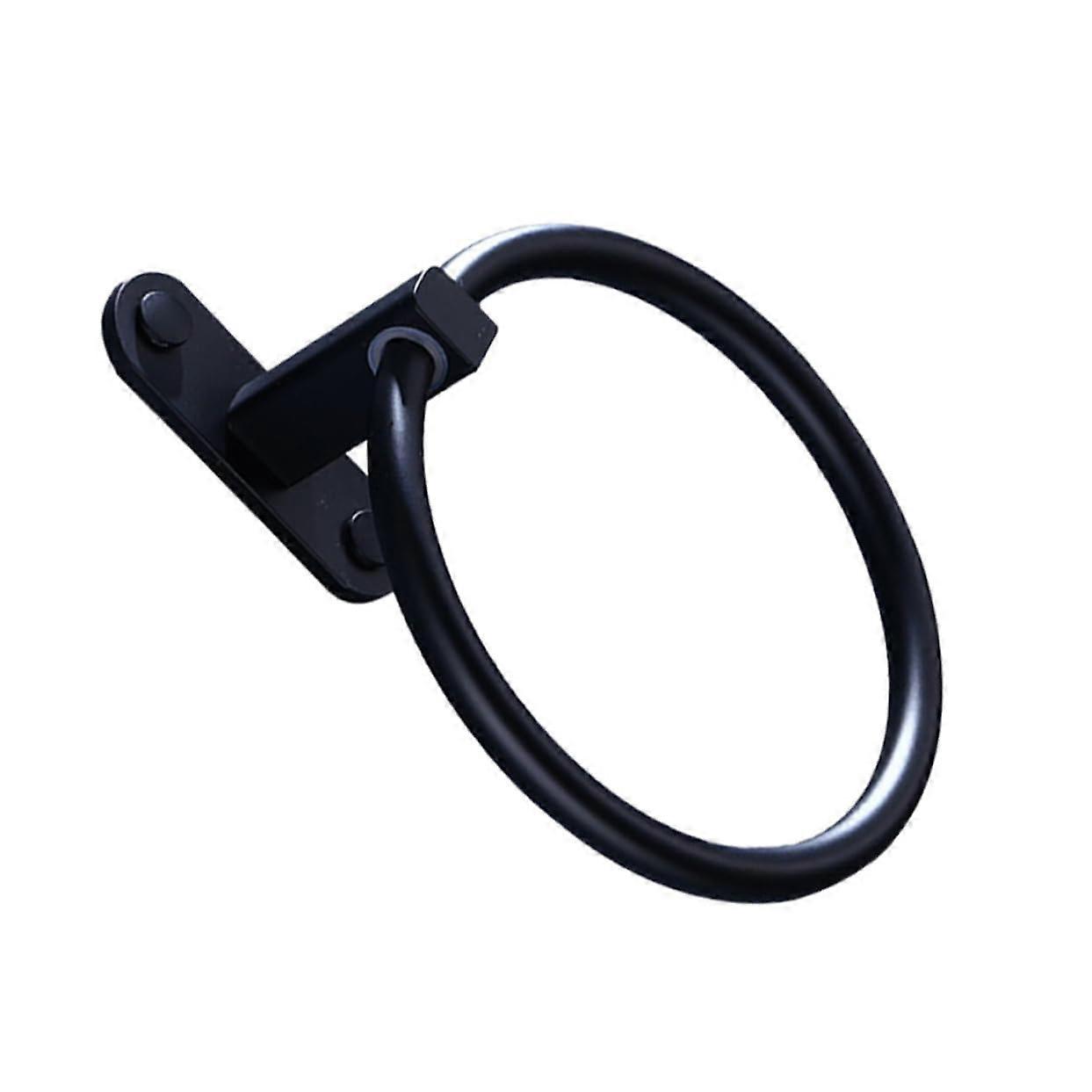 Round Towel Ring Aluminium Black No Drilling Bathroom Holder Corrosion Resistant Simple Design for Towels