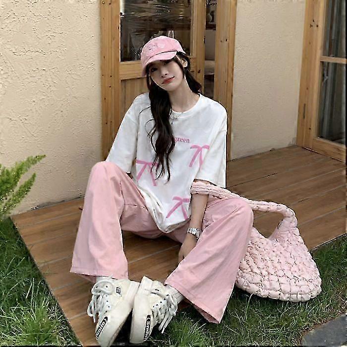 Korean Style Cotton Loose Plus Size Slim Fit Slimming Bow Letter Pr...