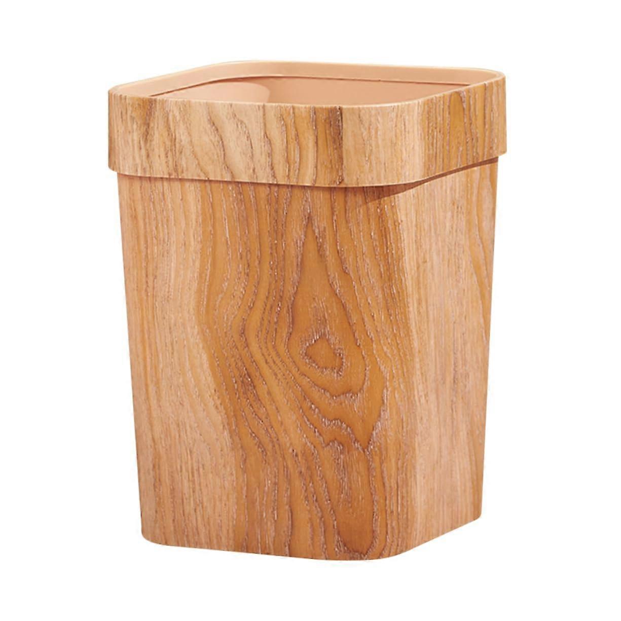 Wood Grain Trash Can Capacity Wastebasket With Clamping Ring Stylish Compact Trash Storage For Home Office Kitchen
