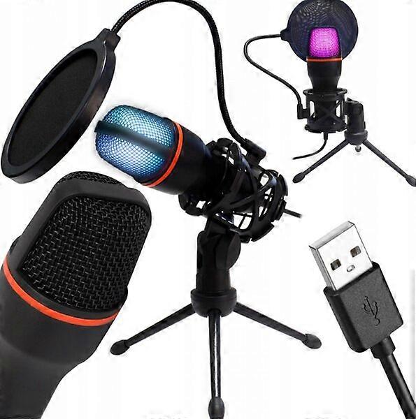 USB Computer Microphone with Tripod and Pop Filter, Featuring RGB Lighting