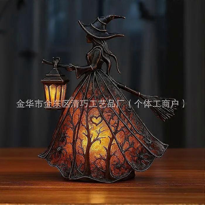 Halloween Witch Lamp Gothic Resin Statue with USB Switch