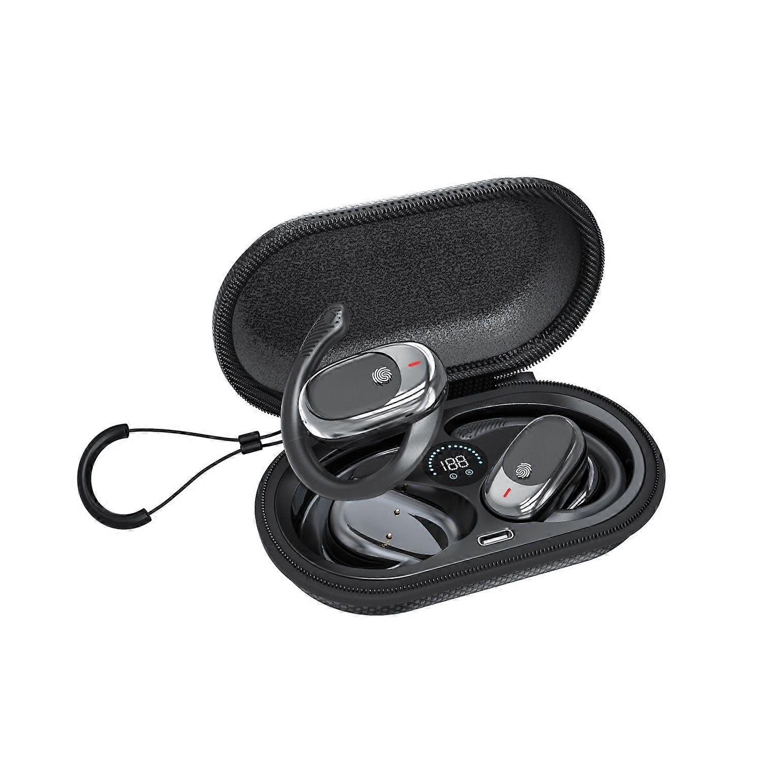 Earhook Wireless Earbuds Bluetooth 5.3 Charging Box Digital Display(Black)