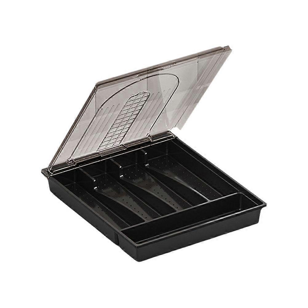 Organizer with Lid, 5 Compartments Covered Utensil Tray for Kitchen Drawer