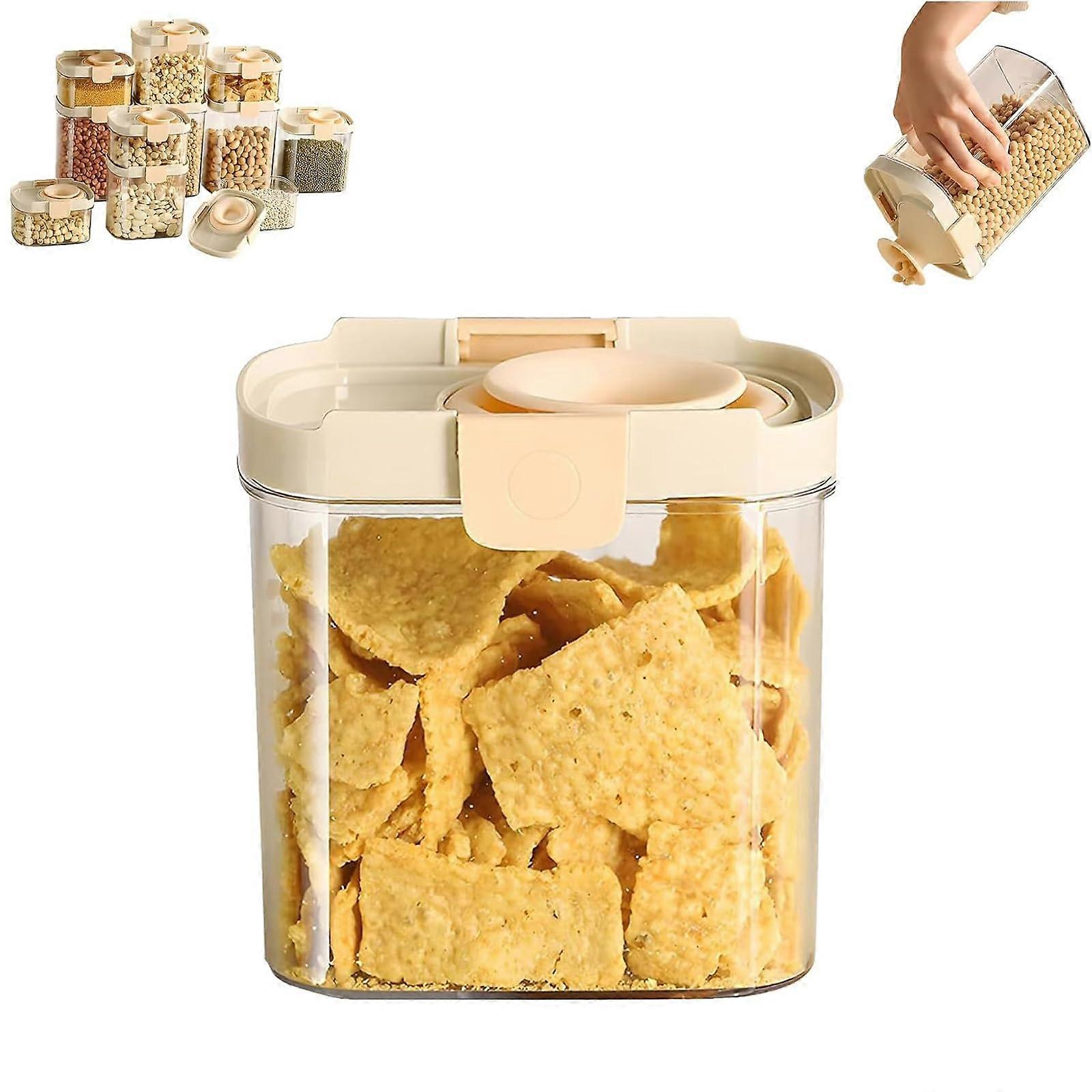 Push-Type Sealed Box Storage Jar, Airtight Plastic Canister With Lid, 1500ML, Kitchen Pantry Organizer For Cereal And Flour