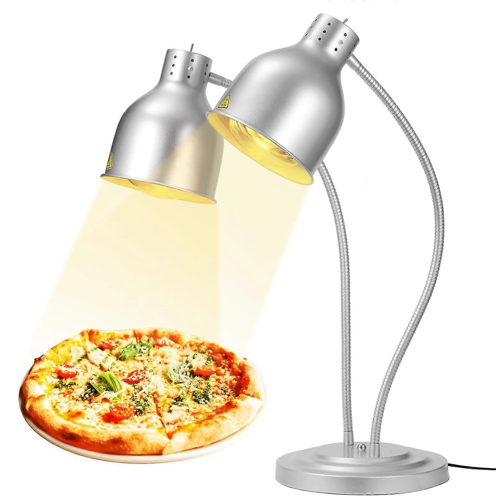 Food Heating Lamp Catering Heating Lamp Commercial Grade Adjustable 2-Head Silver