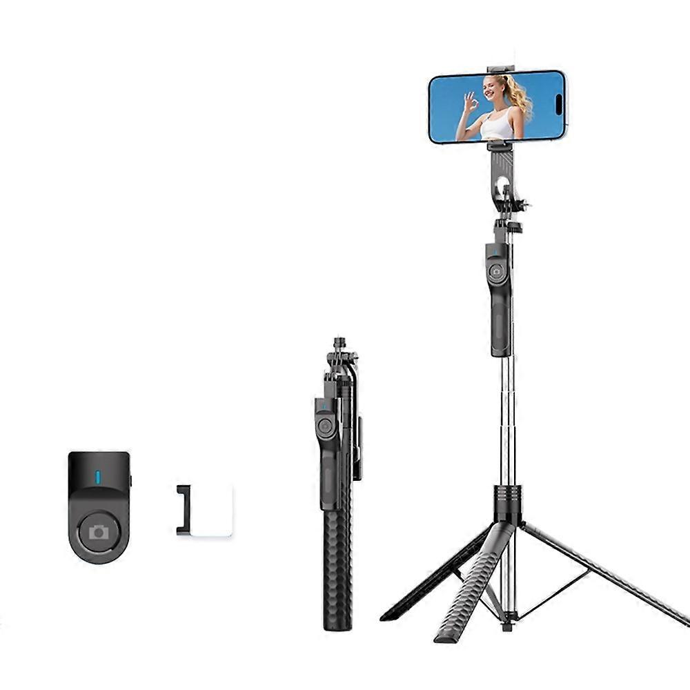 K50 Single Phone Clip Bluetooth-Compatible Selfie Stick 1.9m Extendable Tripod with 1 Fill Light