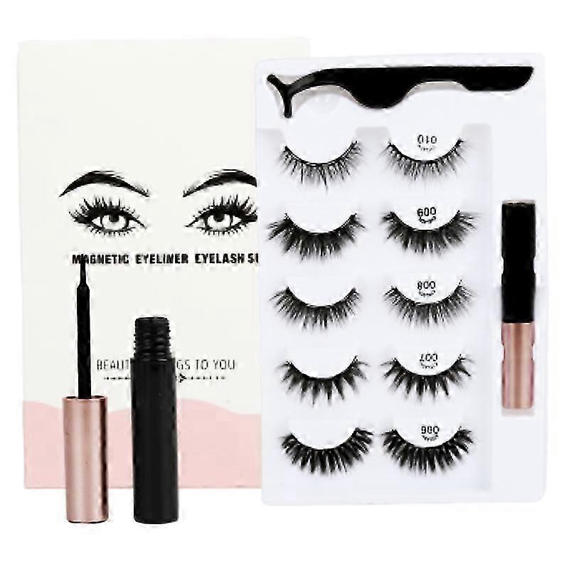 Waterproof Magnetic Eyeliner with Eyelashes and Tweezer 5/10 Pairs Set Long Lashes